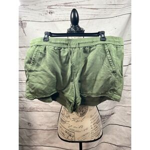 LOFT Women Olive Green Lyocell Smocked Elastic Waist Raw Hem Shorts Large 497616